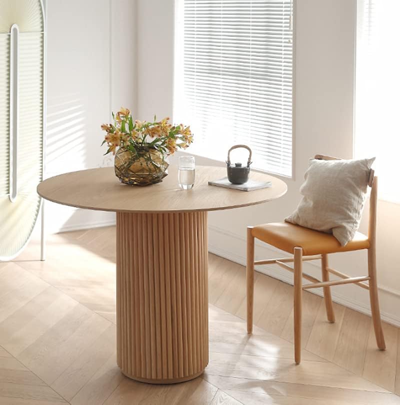 Miniatura 7 de LAKIQ Mesa de comedor redonda moderna de 35.5 pulgadas de ancho, mesa de comedor de madera contemporánea para apartamentos pequeños (marrón)