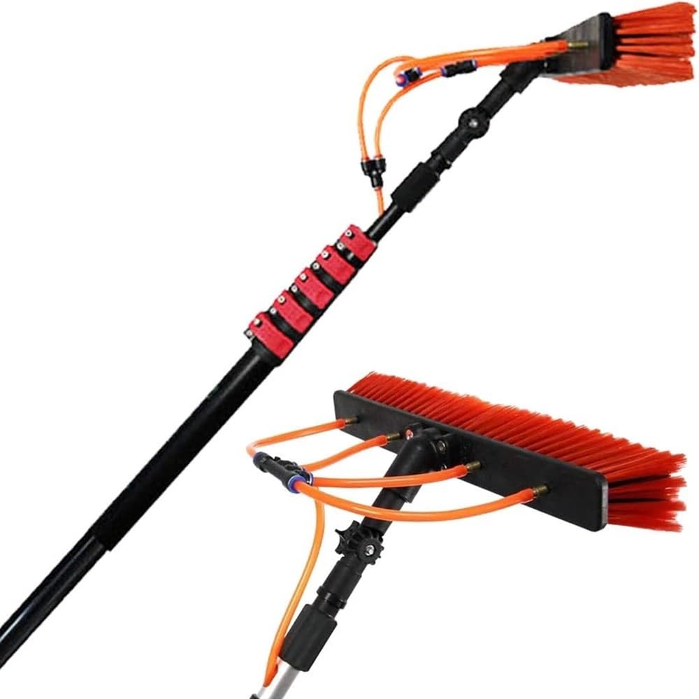 Brosse de nettoyage de vitres extensible avec manche télescopique alimenté en eau pour verres hauts