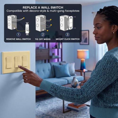 Image of RunLessWire Click for Hue Battery-Free Wireless Smart Switch 3 Pack Ivory | Dimmable Kinetic Switch Pairs Natively to Philips Hue Bridge, 4 Programmable Buttons to Control Scenes & Areas, 100ft Range