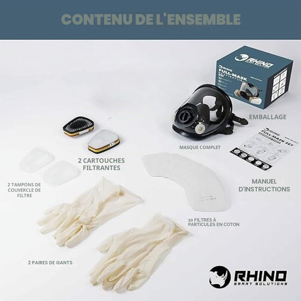 Masque à Gaz Complet Respirateur RHINO Réutilisable pour Vapeurs Organiques