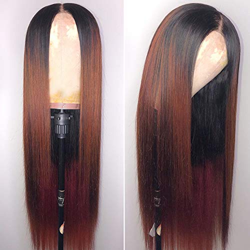Andria Dark Root Ombre Brown Straight Hair Lace Front Wigs Two Tone Synthetic