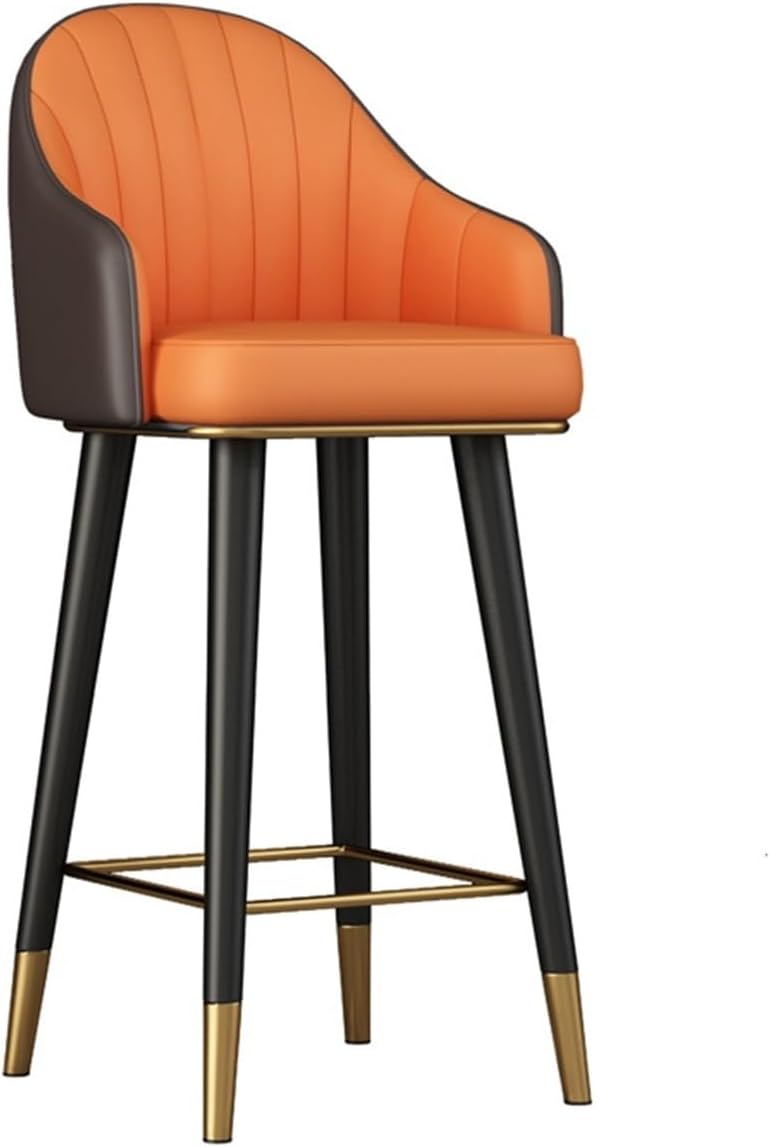 Mid-Century Modern Barstools With Back Leather Upholstered Soft Padded Breakfast Chairs With Metal Legs Counter Height Bar Stools Swivel With Thick Padded Seat(Orange)