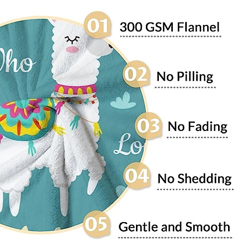 Blanket for Girl Women - 60x80 Inches Cute Llama Throw Gifts- Personalized Teal Soft Fuzzy Blankets for Bed, Couch & Living Room