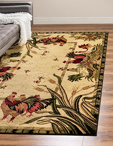 Image of Unique Loom Barnyard Collection Area Rug - Farm (7' 10 inch x 10' Rectangle, Cream /Black)