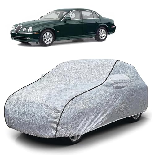 Image of Sulfar 100% Waterproof Car Body Cover Compatible with Mirror for Jaguar SType (Triple Stitched, Full Bottom Elastic, Magic Silver with Black Piping)
