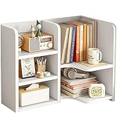 KUHEITAER Desk Shelf,Small Bookshelf,Wooden Desk Hutch Desk Organizers,White Desktop Bookshelf an...