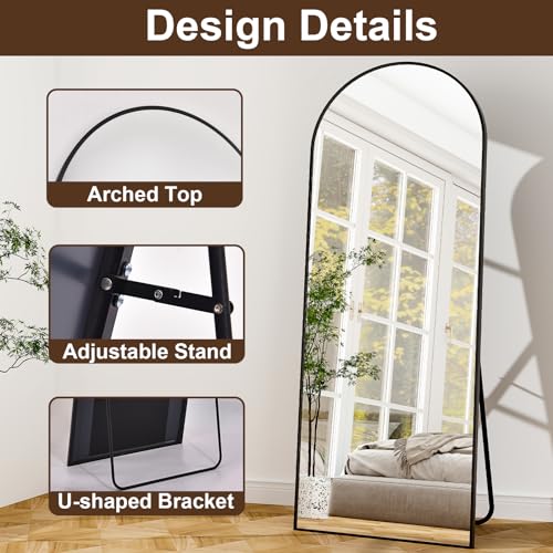 Image of 21 inch x 64 inchArched Full Length Mirror - Wall Mounted Floor Mirror- Aluminum Alloy Frame Full Body Mirror for Bathroom Living Room Bedroom and Entryway Black