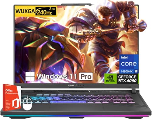 Image of ASUS ROG Strix G16 Gaming Laptop, 16 inch 240Hz Display, Office Lifetime License, Intel i9-14900HX, GeForce RTX 4060, 32 GB DDR5, 1 TB SSD, Backlit KB, Wi-Fi 6E, Windows 11 Pro, w /Accessories