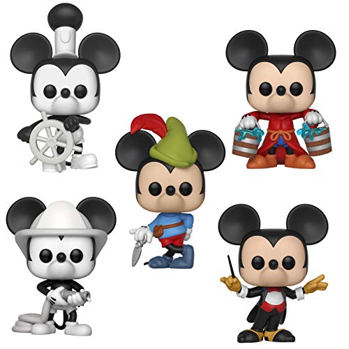 Funko Disney: POP! Mickey's 90th Anniversary Collectors Set - Steamboat Willie, Apprentice Mickey, Firefighter Mickey, Conductor Mickey, Brave Little Tailor