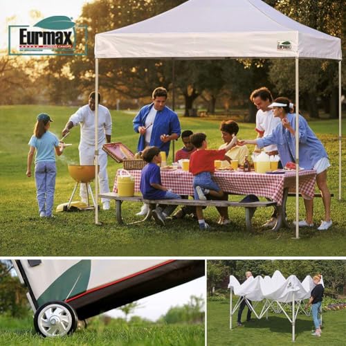 Image of Eurmax USA 8x12 Pop Up Canopy Tent,Commercial Tent with Patented No-Tip Rolling Bag,4 Zippered Removable Walls,UV & Water Resistant Canopy Top,Heavy Duty Outdoor Gazebo,Instant Shelter(Logo Red)