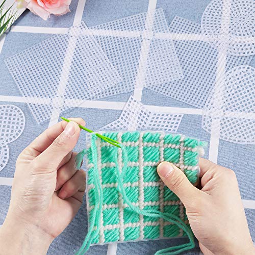 image for Pllieay 60 Pieces Mesh Plastic Canvas Kit Including 6 Shapes 3 Inch Cl