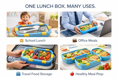 Image of Children's Stainless Steel Bento Lunch Box with 2 Compartments Durable Leakproof Reusable Tiffin Container for School, Daycare, Picnic, Travel & Outdoor Activities (BPA-Free Design)