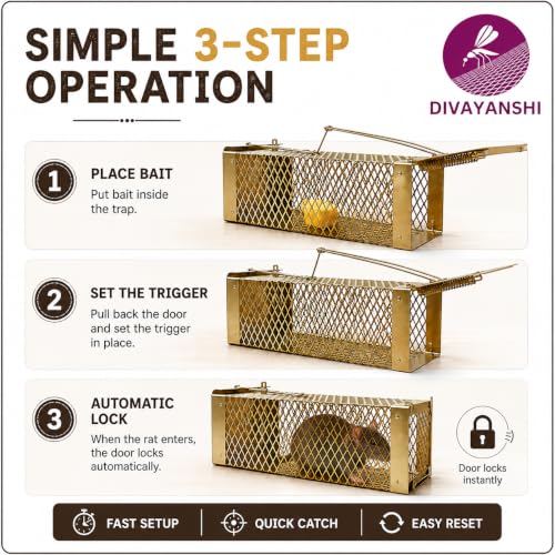 Image of Divayanshi Heavy-Duty Rat Trap - Reusable Humane Rodent Catcher for Mice & Rats, Strong Spring Mechanism, Easy to Set & Clean, Indoor & Outdoor Use- Small (7.5 inch)