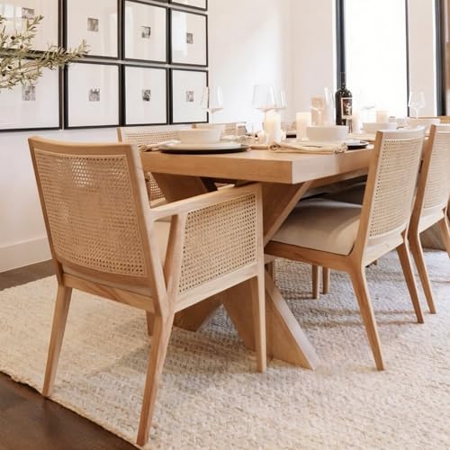 HNY Farmhouse Rattan Dining Chairs Set of 4, Mid Century Modern Kitchen & Dining Room Chairs, Cane Upholstered Kitchen Side Chair with Natural Hardwood Frame, Beige - Thumbnail 5