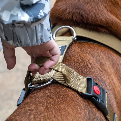 TSPRO Arnés Táctico para Perros No Pull, Alta Resistencia, Ajustable, con Asa y Hebilla de Liberación Rápida, para Perros Medianos y Grandes en Paseos al Aire Libre (Verde Militar M) - imagen 3