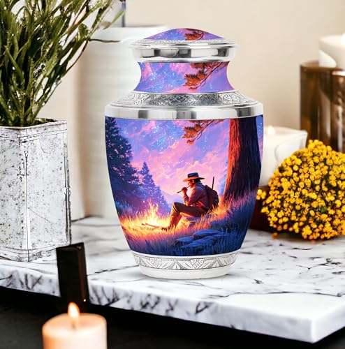 Image of Cowboys Urn Decorative Urns for Ashes 1 Large & 4 Small | Large Burial Urn, Funeral for Mom & Dad, Cremation for Ashes