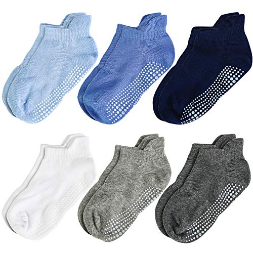 Aminson Kids Boys Girls Active Grip Ankle Low Cut Athletic Socks - Anti Non Skid Slip Slipper Crew Socks 6-12 Pack #TOP21