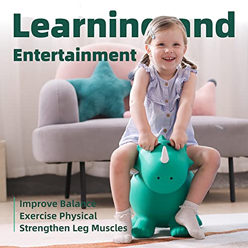 Image of EVERICH TOY Dino Bouncy Hopper, Ride on Animal Horse Toy for Toddler 18M+ | Inflatable Dinosaur Hopping Toy for Boys Girls, Indoor Outdoor Horse Toy for 2 Year Old Kids, Gift for 2 3 4 5 6 Yrs W / Pump