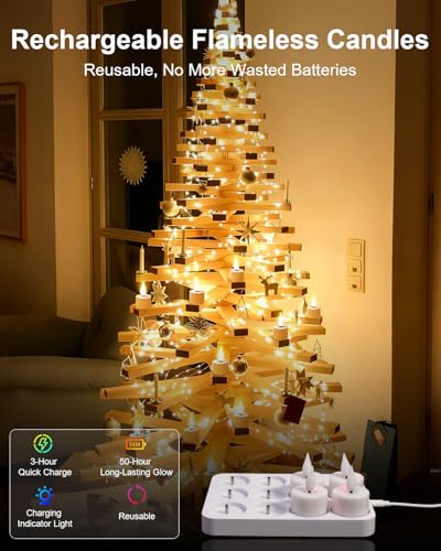 Lysumurl Rechargeable Tea Lights, 12 Pack Battery Electric Tealights Candles with Charging Dock Remote Control, Flickering Flameless LED Tealight for Wedding, Halloween, Christmas Decorations - Image 2