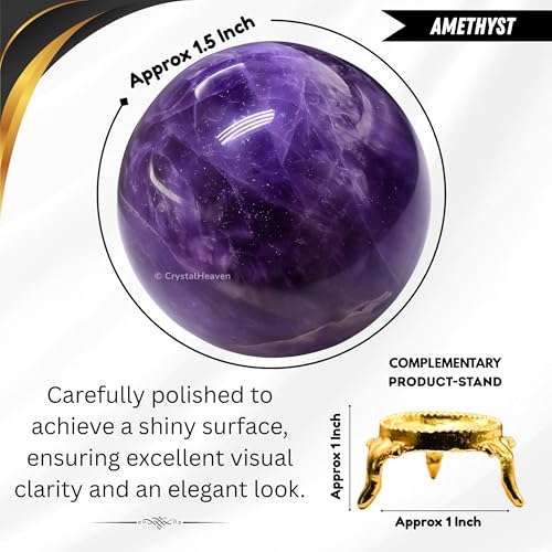 Image of Certified Amethyst Crystal Ball for Meditation | Premium Crystal Vastu Items for Home and Feng Shui Items for Good Luck - Pooja Supplies and Spiritual Practices (1.5 inch Inch)