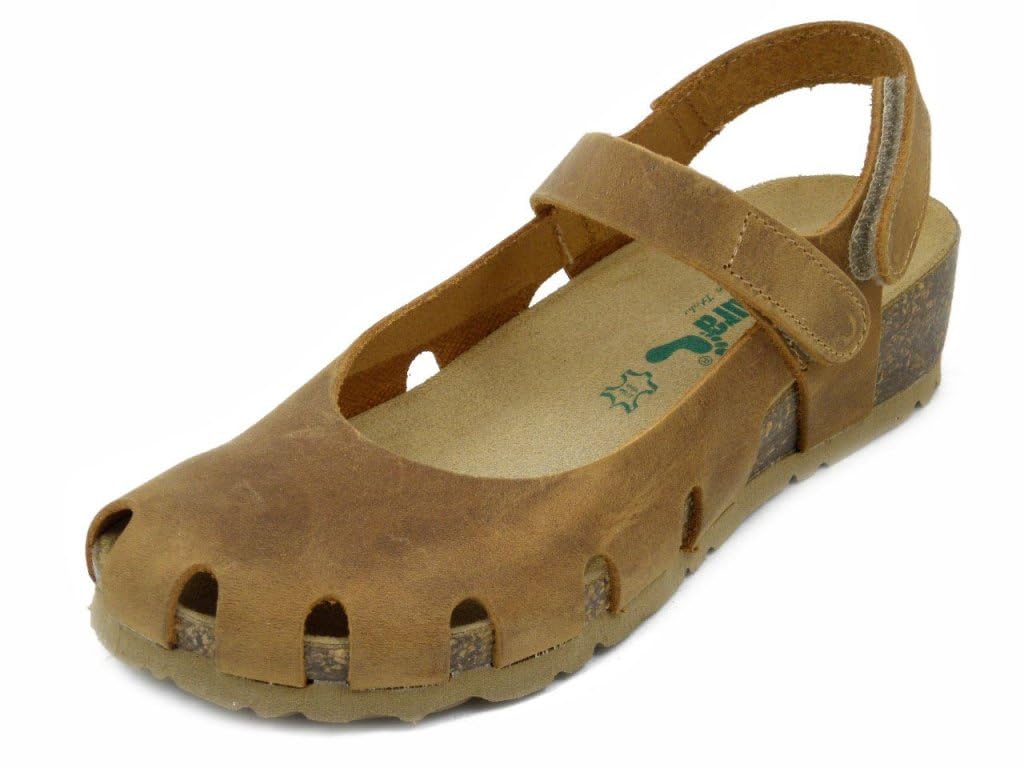 BioNatura Sabot Donna in Pelle Beige Albicocca con Cinturino - Zeppa 3,5 cm