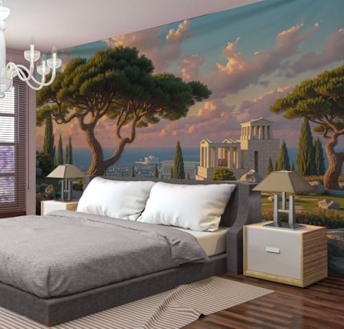 Tapiz de pared 3D con estampado de bosque retro y arquitectura de 230x150cm 6