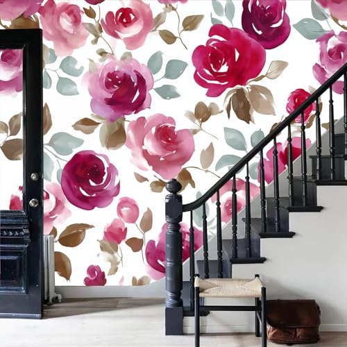 Papel Pintado 3D de Rosas Rojas Burdeos 150x105cm Mural de Acuarela 6