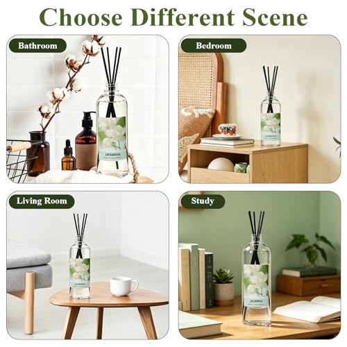 Image of STRN Reed Diffuser Refill, Jasmine Scent Diffuser 500ml | 16.9 oz with 6 Reed Sticks, Room Fresheners for Home, Long-Lasting Summer Fragrance for Living Room, Bedroom, Office, Home Decor