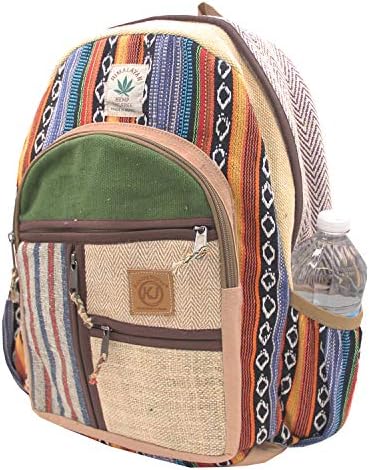 KayJayStyles Natural Handmade Large Multi Pocket Hemp Nepal Backpack (BKPK-7)