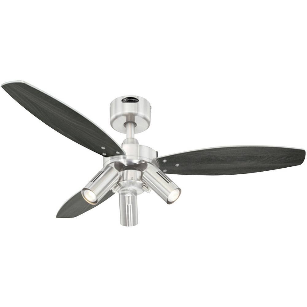 72290 Jet Plus, moderner 105 cm Deckenventilator von Westinghouse Lighting mit Beleuchtung, Ausführung in gebürstetem Nickel, mit Strahlern, inkl. Fernbedienung