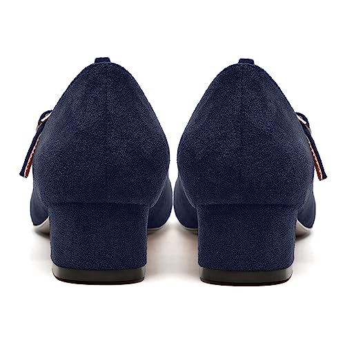 NUMALEO Womens Style Cute Suede T Strap Buckle Party Round Toe Chunky Low Heel Pumps Shoes 1.5 Inch4