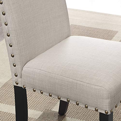Roundhill Furniture Biony Tan Fabric Dining Chairs With Nailhead Trim, Set Of 2 & Biony Fabric Bar Stools With Nailhead Trim (Set Of 2), Tan #TOP2