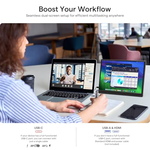 Image of Yxk Portable Monitor 14 Inch 1200P 60Hz IPS HDR Ultra-Slim Travel Monitor with Dual Speakers USB-C HDMI Second Screen for Laptop PC Mac Phone Xbox PS4 /5 Switch, VESA Kickstand, Zero Frame Gaming
