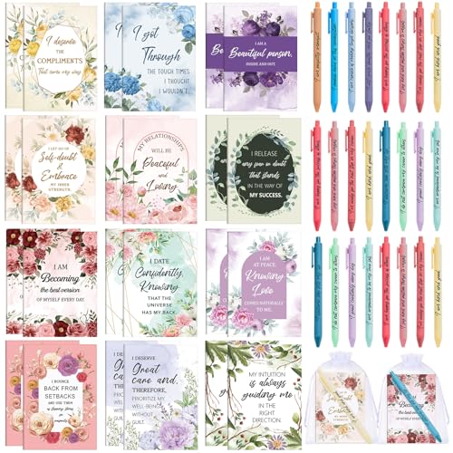 Image of Mooliwe 24 Pcs Positive Affirmation Gift Set Gratitude Notebooks with Pens Small Bags Motivational Encouragement Notepads Daily Affirmations Journal for Women Stress Relief Self Care (Watercolor)