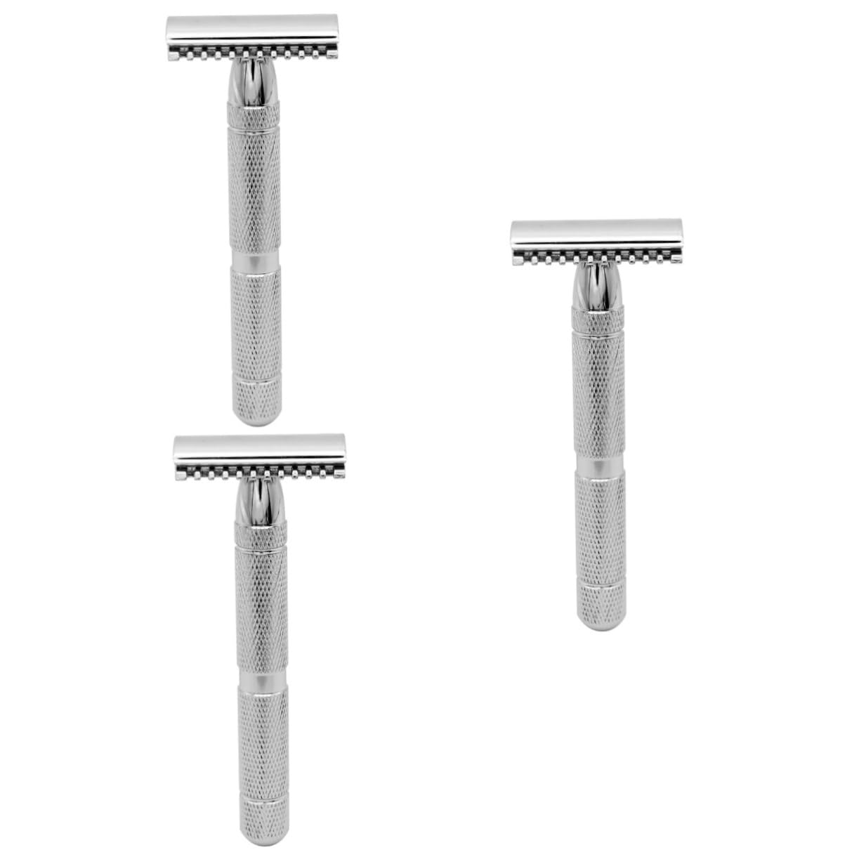 Healeved 3stücke Sicherer Rasierer Aus Edelstahl Doppelter Nassrasierer Für Männer Professionelles Design Mit Rutschfester Grifffläche Für Barbershops Und Zuhause Hautschonend Ohne