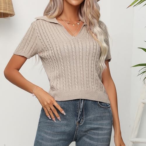 Image of MINTLIMIT Women's Short Sleeve Sweater Tops Lightweight Pullover Shirts 2025 Spring Summer Trendy Casual Blouses
