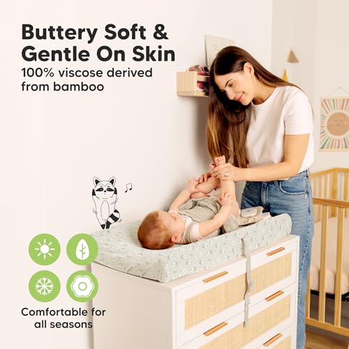 Image of 2-Pack Baby Changing Pad Cover for Girl, Boy - 34x18 Soft Viscose Derived from Bamboo Baby Diaper Changing Table Pad Cover Sheets, Neutral, Snug Fit Nursery Diaper Change Sheets (Daisies)