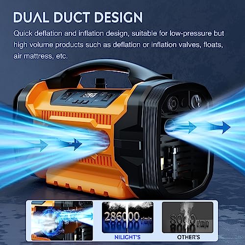 Image of Nilight Portable Air Compressor Tire Inflator 3 Power Sources Pump 160PSI Dual Powerful Motors Fast Inflate Auto Shutoff for Cars & Inflatables Inflation /Deflation