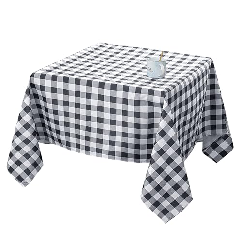 Biscaynebay Fabric Tablecloths 70 X 70 Square, Black/Grey Scottish Plaid Table Cover Water Resistant for Dining, Kitchen, Wedding and Parties, etc Machine Washable