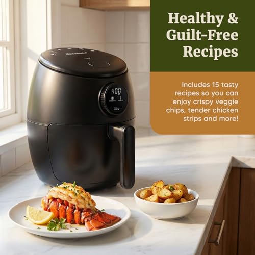 Image of Elite Gourmet EAF2612D Personal Programmable Air Fryer, 1000W, 2.1Qt, Black | Compact Space-Saving Design, Oil-Less Healthy Cooker, Timer & Temperature Controls