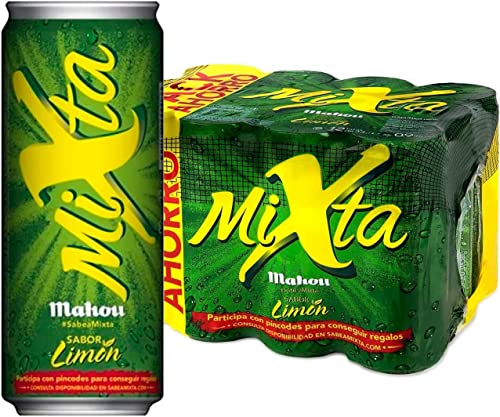 Mahou Mixta, Pack de 24 Latas x 33 cl, Combinación de Cerveza Mahou 5 Estrellas Con Limón, Sabor Ligero y Refrescante, 0,9% de Alcohol
