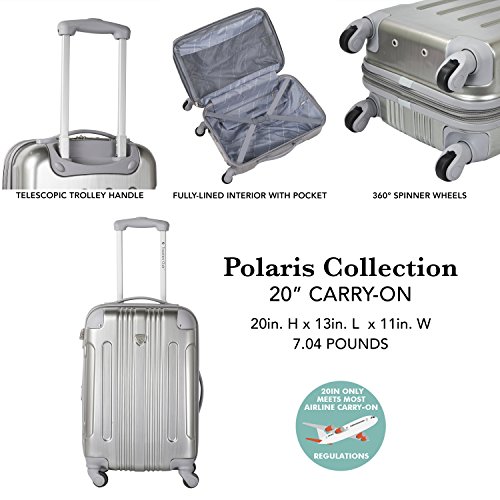 Travelers Club Polaris Hardside Metallic Spinner Luggage, Silver, Carry-On 20-Inch