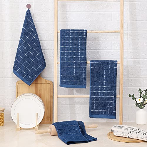 Image of Homaxy 100% Cotton Terry Kitchen Towels, 4 Pack, Navy Blue