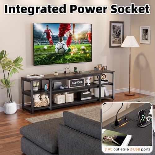 Image of Aquzee 85 inch TV Stand with LED Lights & Power Outlet, Entertainment Center for 70-75-80-85Inch TV, 75.2 inch Wide Wood Television Console Table for Living Room Bedroom Gaming Room, Black