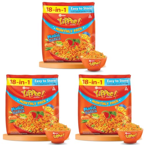 Image of Sunfeast YiPPee! Magic Masala, Long, Non-Sticky Instant Noodles | With Real Vegetables | 1260g (Pack of 54)