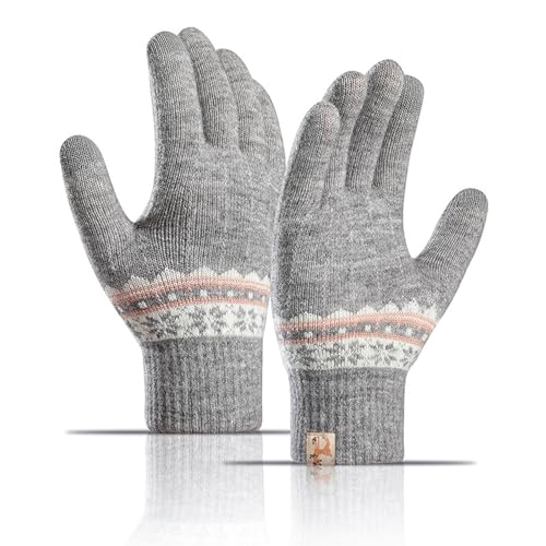 TAGVO Guantes Touch Screen Térmicos para Mujer, Punto Cortaviento, Elásticos de Invierno, Mitones Calientes de Cashmere para Esquí, Correr, Senderismo y Ciclismo