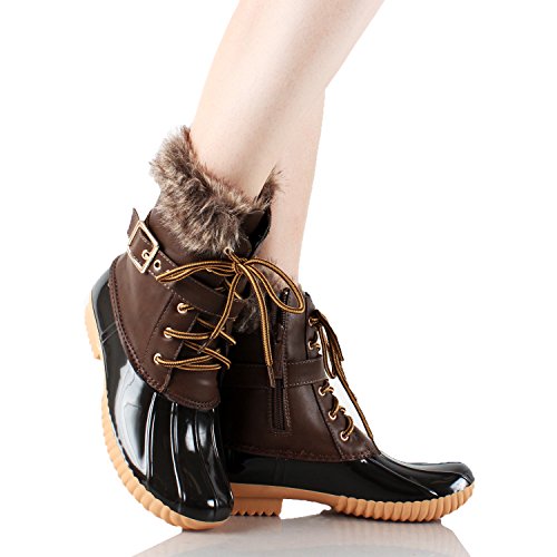 Nature Breeze Duck-01 Women's Chic Lace Up Buckled Duck Waterproof Snow Boots,Brown,5.5