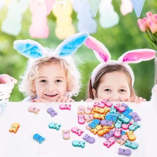 Image of JUNEBRUSHS Easter Decorations, 50 Pcs Tiny Easter Rabbits Resin Rabbits Flat Easter Rabbits Mini Rabbit Figurines Easter Egg Fillers for Easter Crafts Home Table Decor