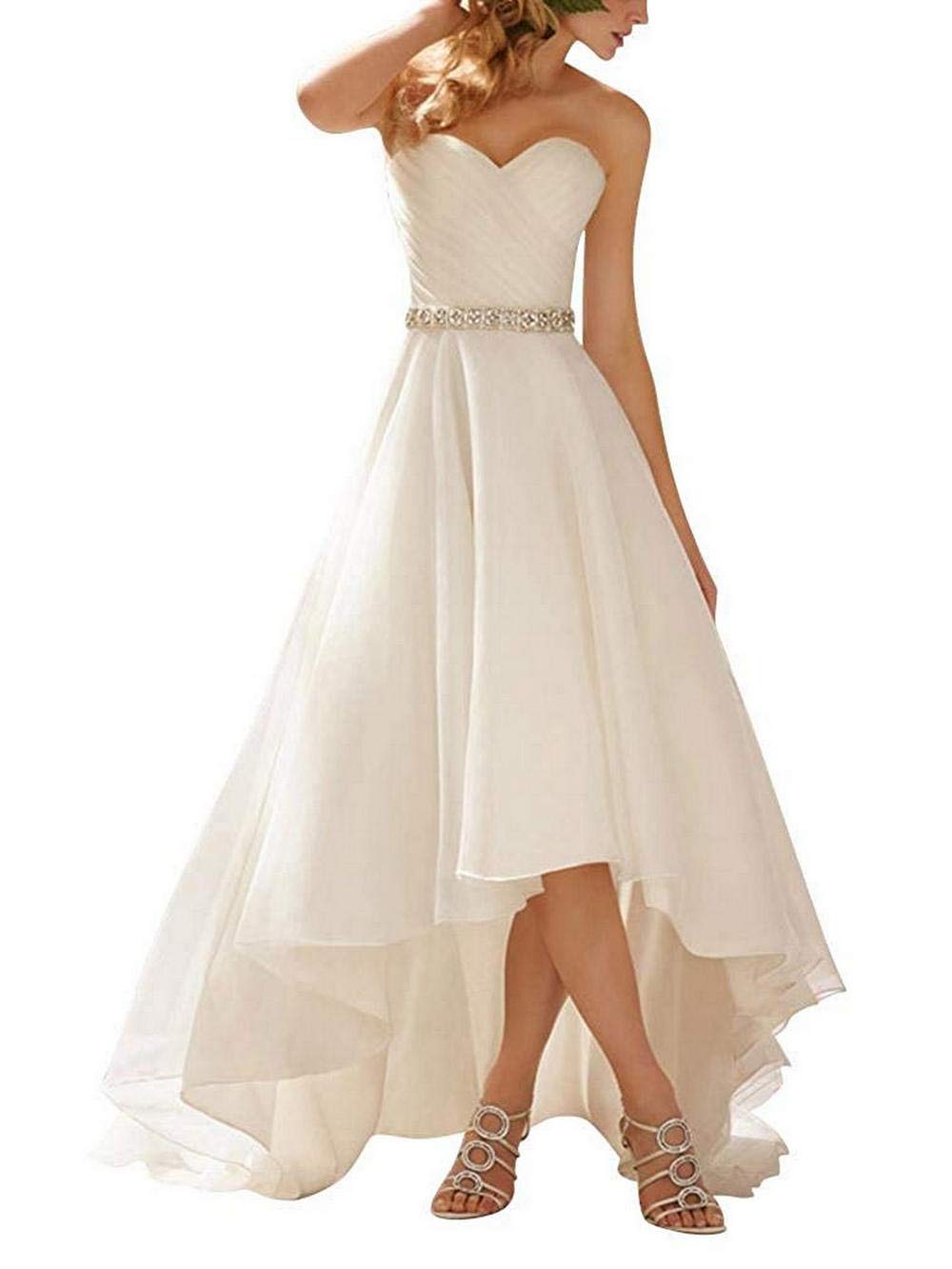 Vestido de Novia Retro Vestido de Novia Femenino Dulce Antes Del Cuello Corto Y Después Largo, SEVENYXX, Marfil blanco, 46