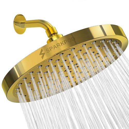SparkPod Rain Shower Head, 8 Inch Round, Egyptian Gold Finish - image 1